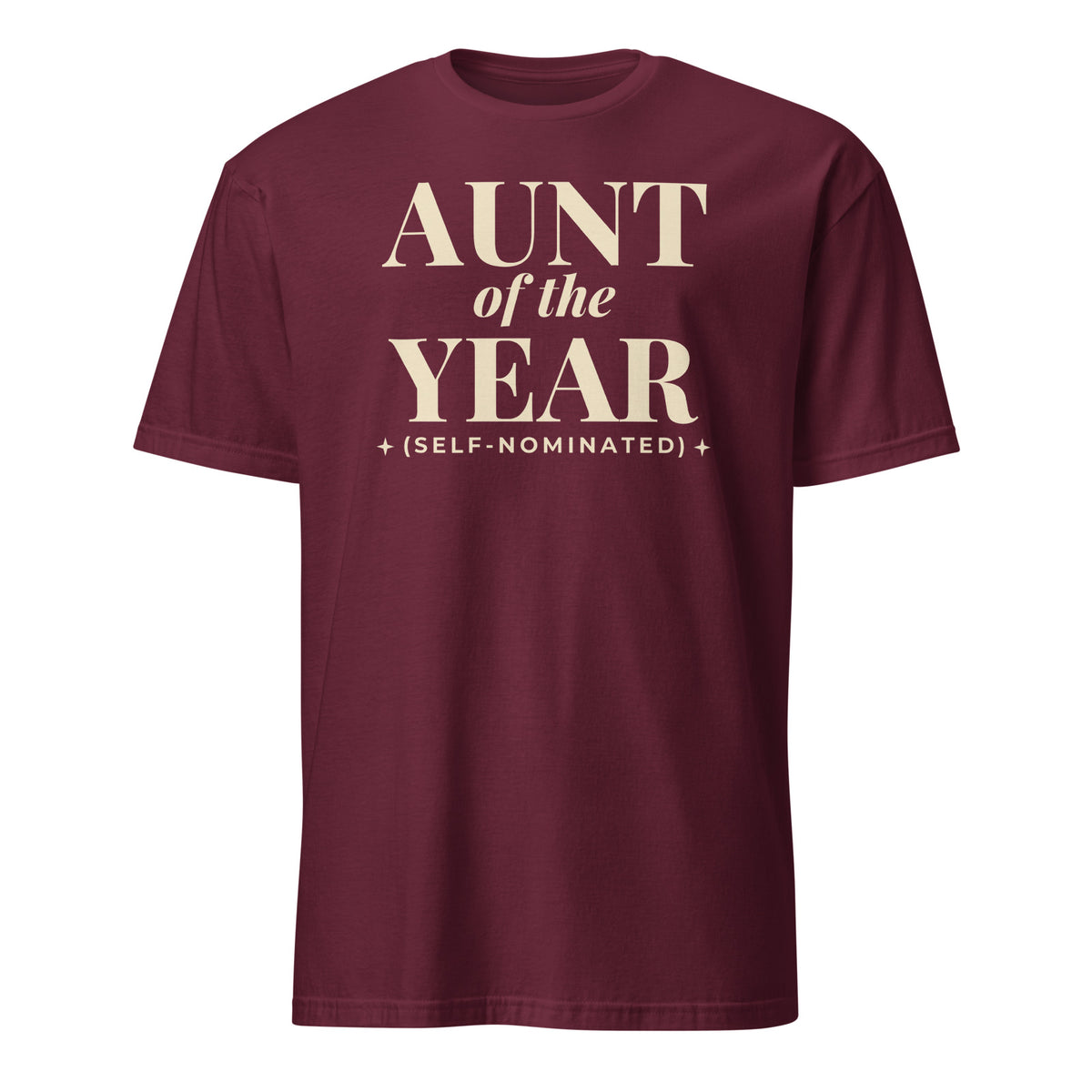 Aunt of the Year tee in Maroon, front print