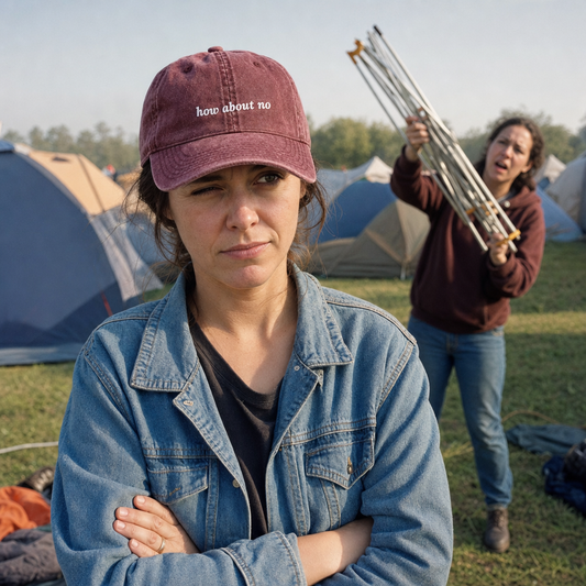 How About No embroidered vintage cap in maroon, worn