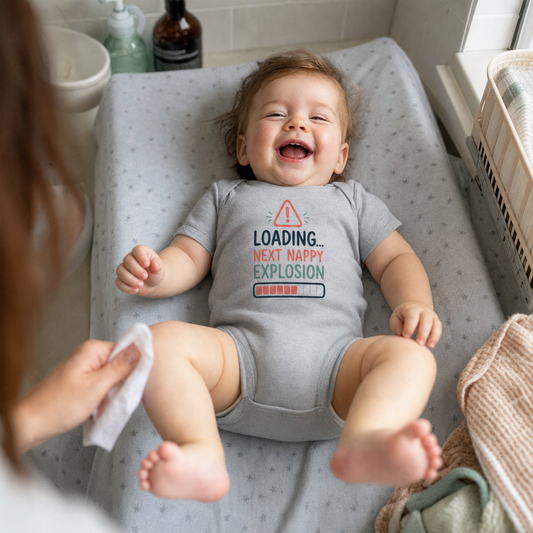 Loading... Next Nappy Explosion baby bodysuit worn