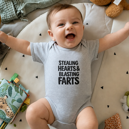 Stealing Hearts & Blasting Farts Baby Bodysuit baby bodysuit worn