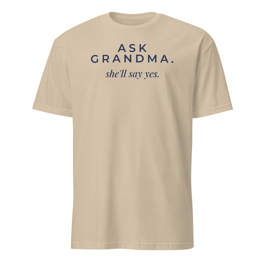 Ask Grandma tee in Sand, front print