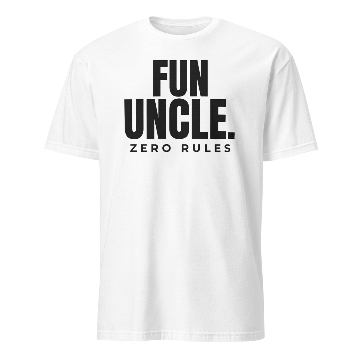Fun Uncle. Zero Rules. tee in White, front print