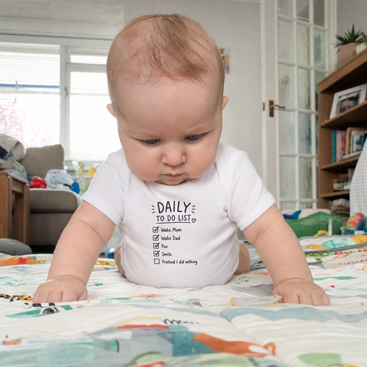 Daily To-Do List baby bodysuit worn
