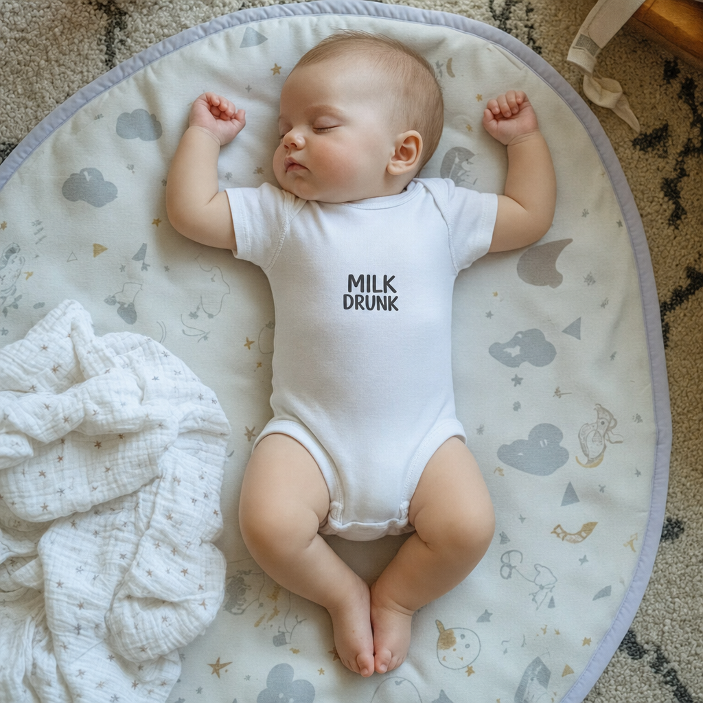 Milk Drunk baby bodysuit worn