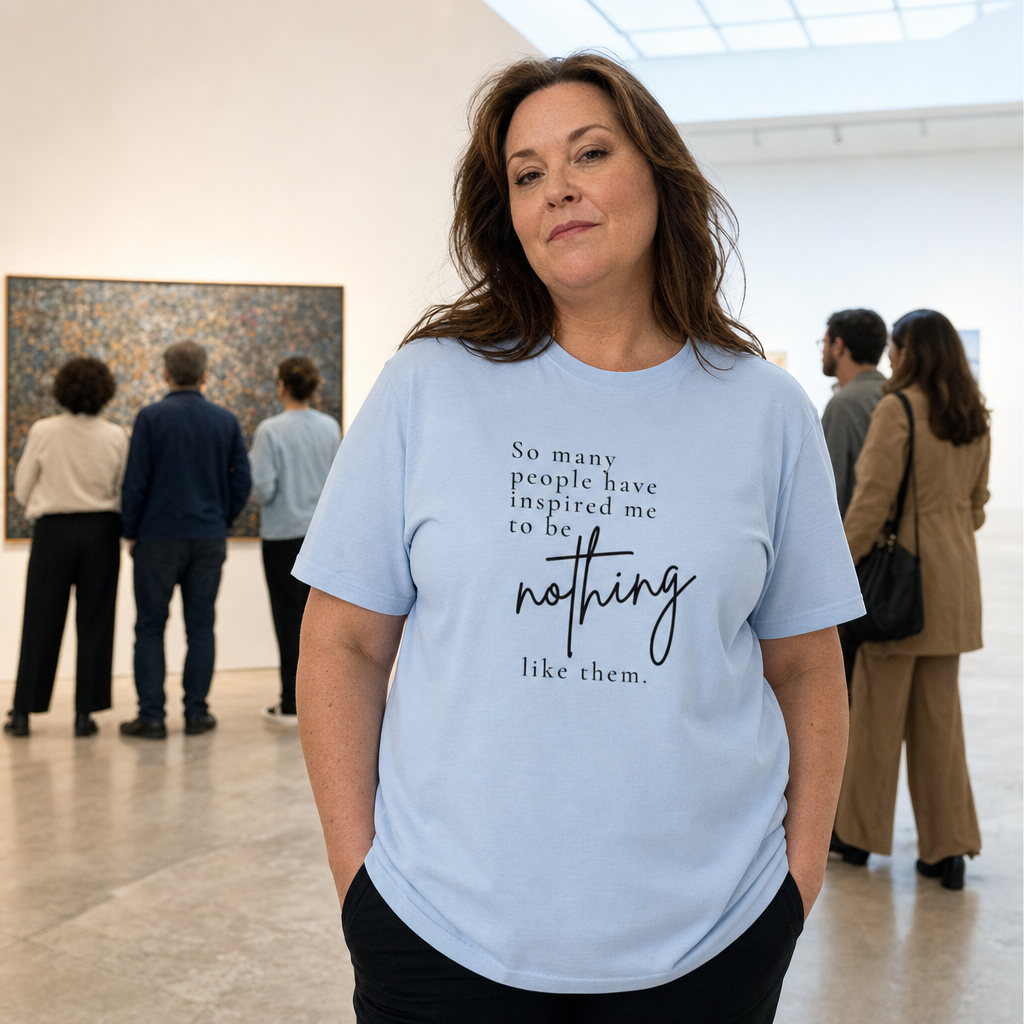 So Many People Have Inspired Me tee worn in an art gallery