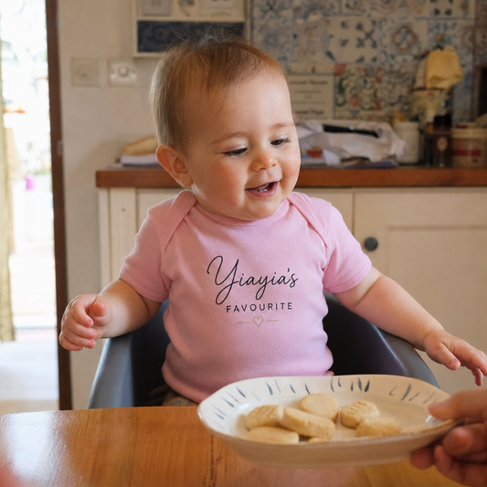 Yiayia's Favourite baby bodysuit worn