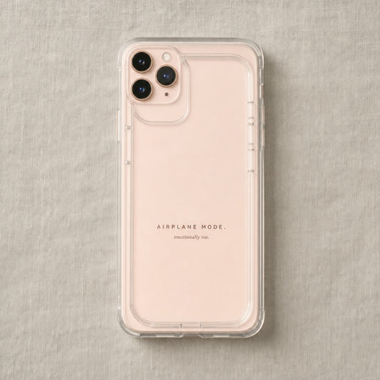 Airplane mode emotionally too clear iPhone case, full product shot