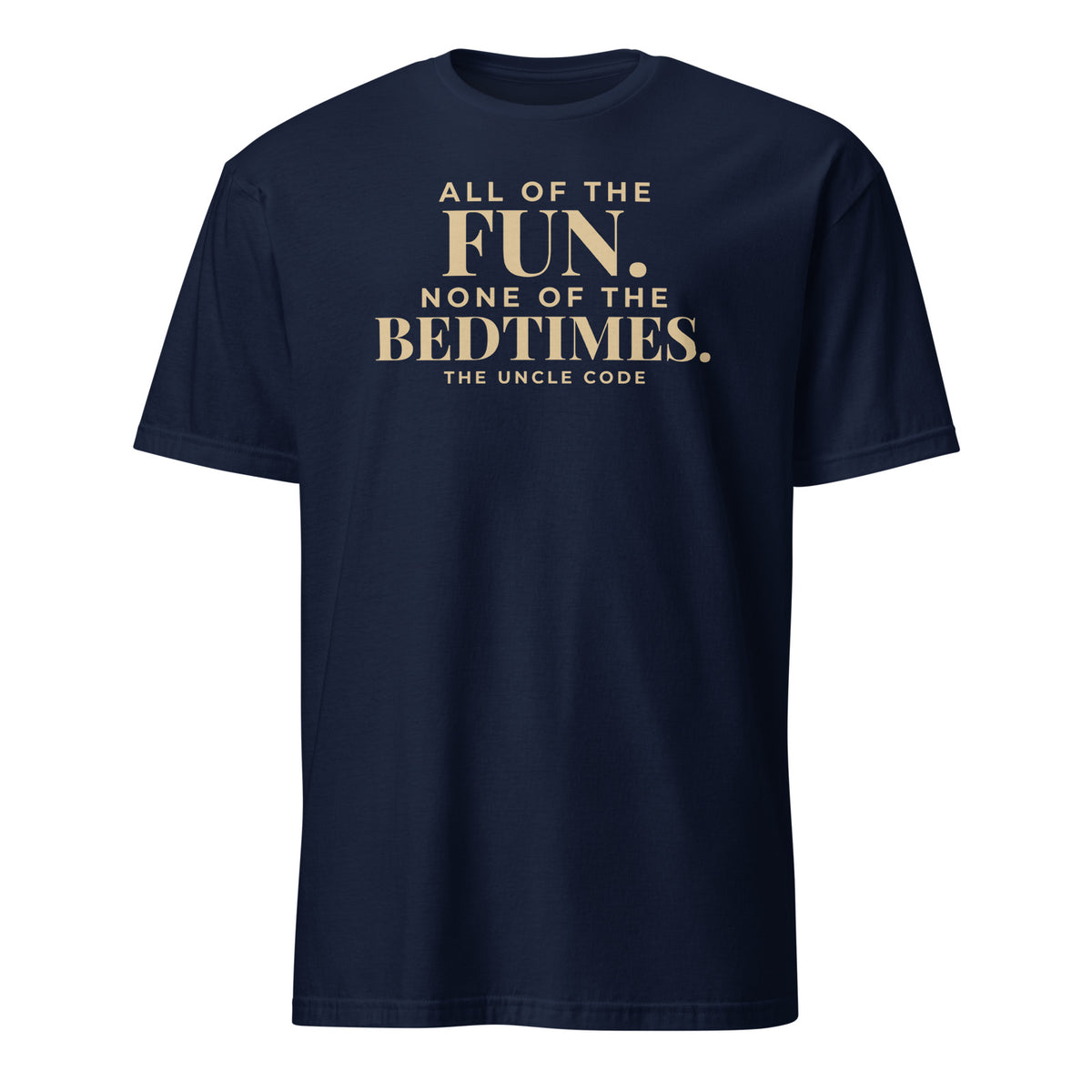 The Uncle Code tee in Navy, front print